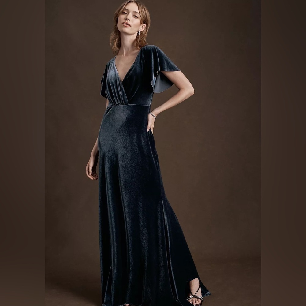 NWT Jenny Yoo Ellis Velvet Open Back Dress (BHLDN) French Blue Size 10